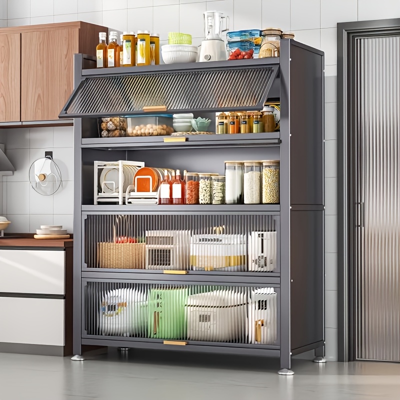 5-tier Heavy-duty Storage Cabinet Freestanding Black Dustproof Organizer With - For Kitchen Bedroom Office - Space- Design For Small Spaces, Standing Shelf