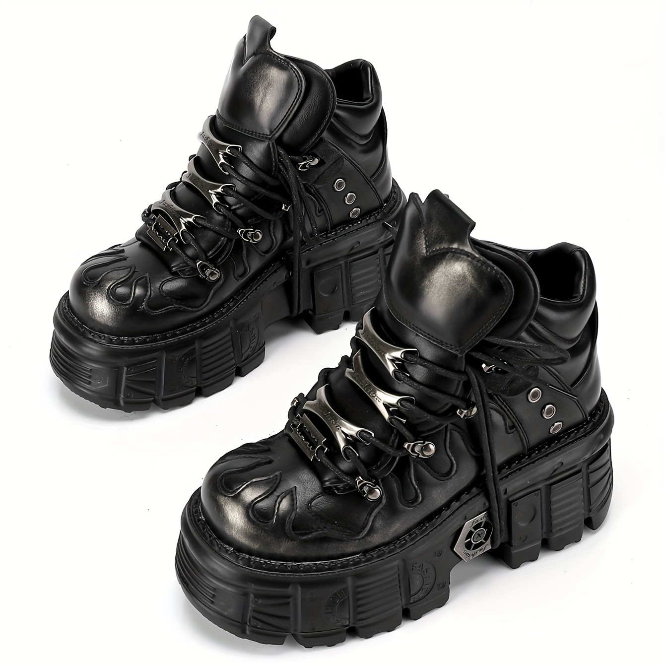 fashionable high top lace up combat boots retro gothic cyberpunk style thick sole pu cover round toe   wear