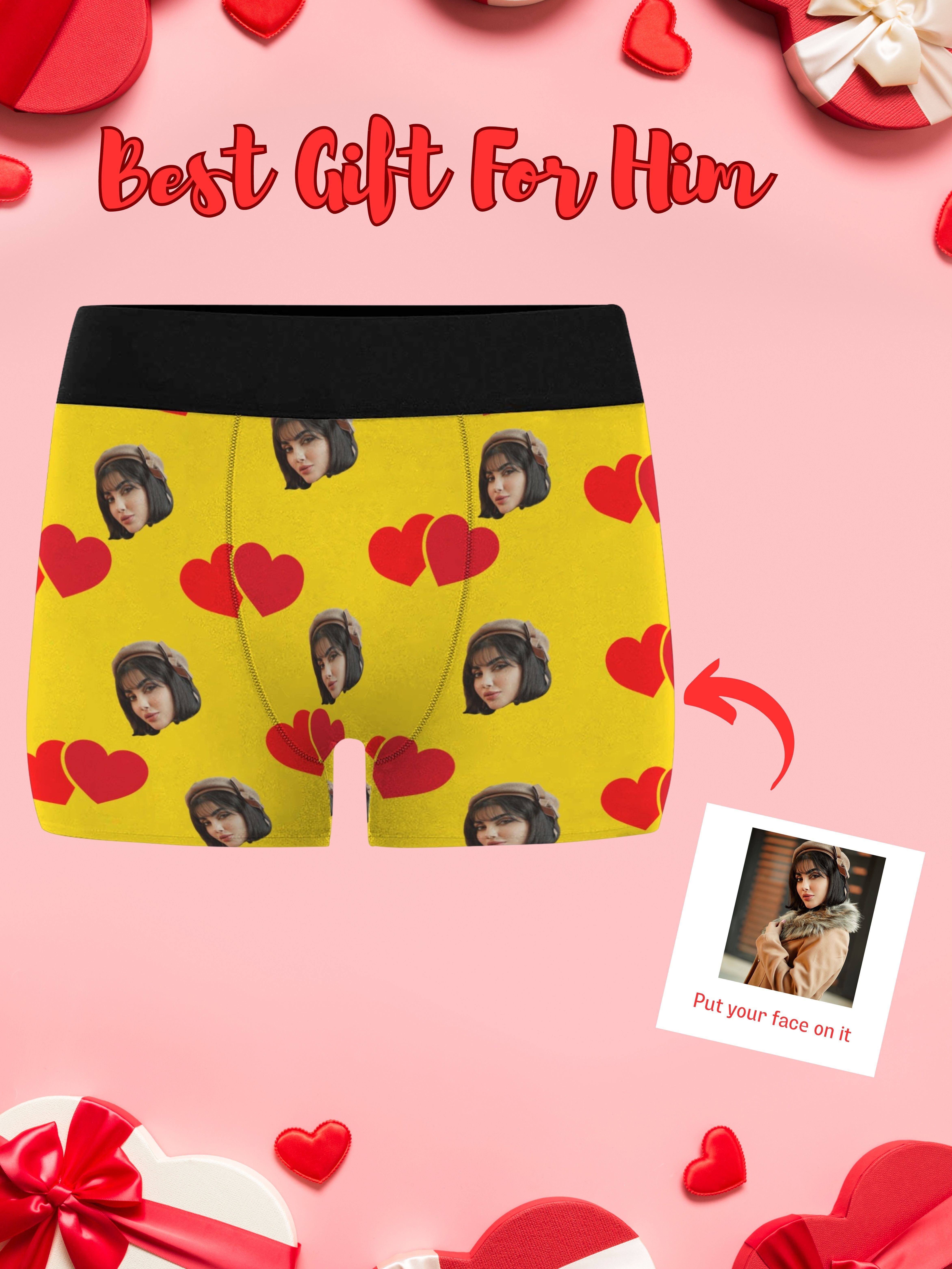 Custom Photo Boxer Men's Heart Face Underwear Couple Gifts