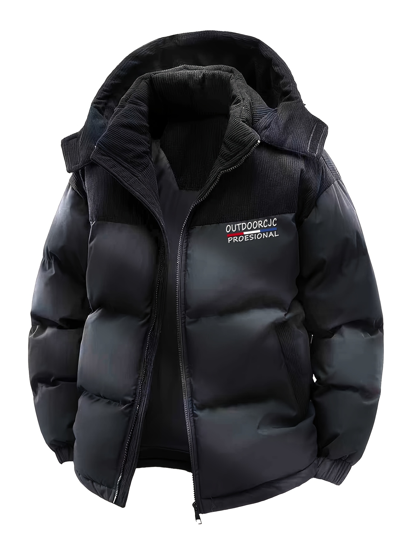Men's Contrasting Color Thickened Jacket with Detachable Hat