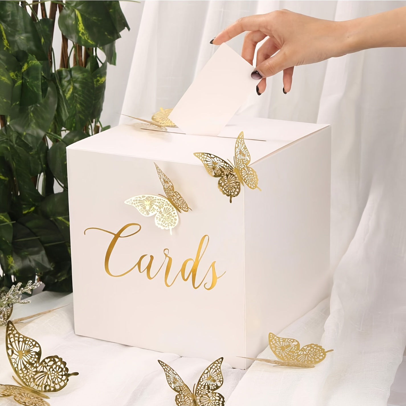E-shop Weiße Hochzeitskartenbox mit 10 Unterschriftenkarten im quadratischen -Design, für Hochzeiten, Brautpartys, Geburtstage, Abschlussfeiern und