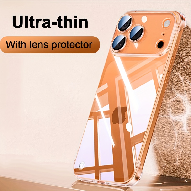 Phone Case: Luxury Borderless Clear Ultra-thin Feel Hard Case For Iphone 17 16 15 14 13 12 Pro Air 17air Cases With Lens Protector Shockproof Transparent Cover