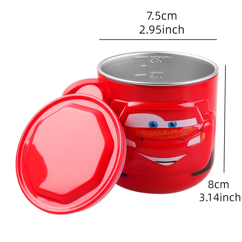 Disney 3pcs/set Lightning McQueen 3D Stainless Steel Cup, Salad Bowl & Spoon, Leak-Proof Sealed Milk Cup, Heat-Resistant Rice Bowl, Adorable Lightning McQueen Design, Portable tableware, Ideal Gift for friends, Kitchen, Picnic Essentials