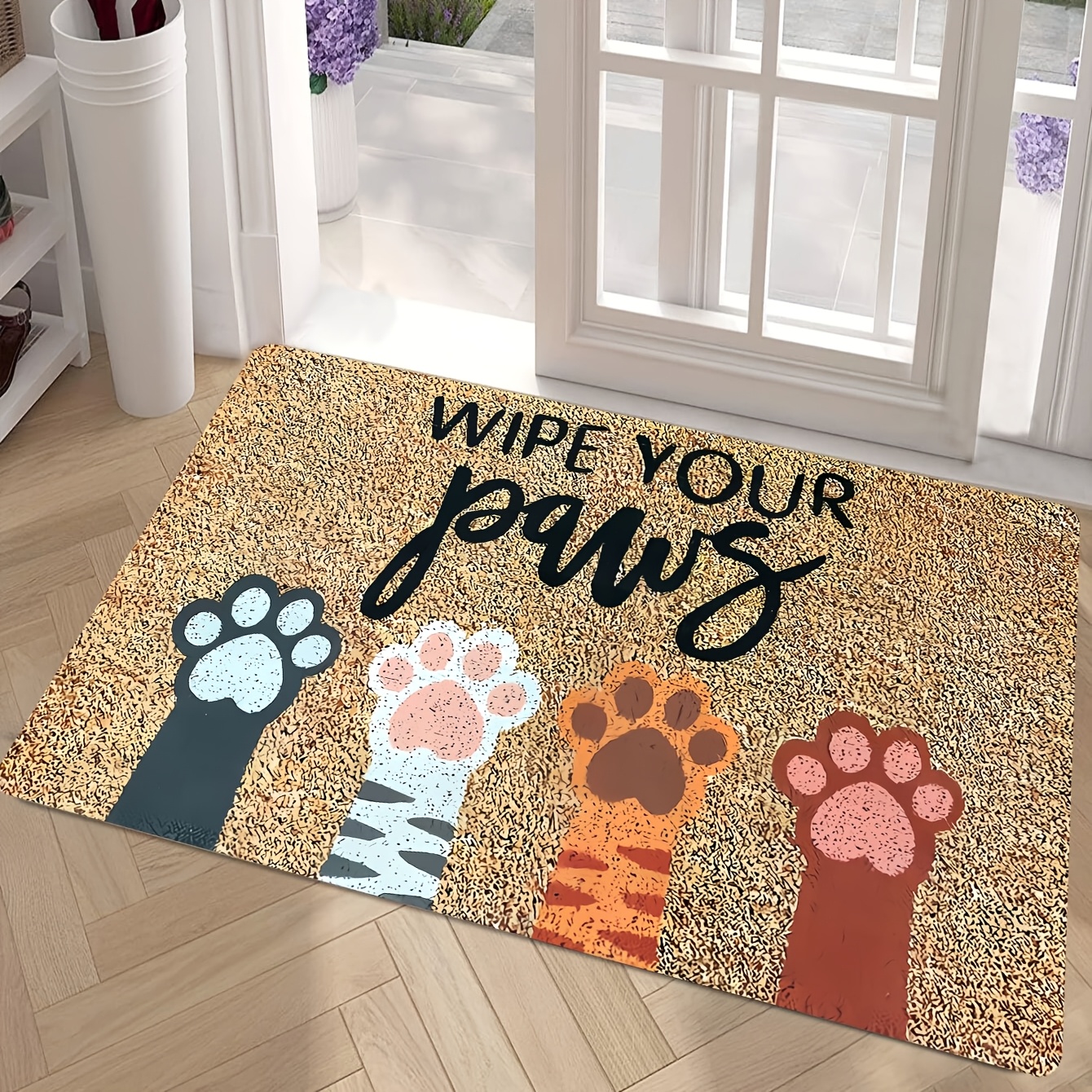 

Cute Cat Paw Print Doormat - Anti-slip, Stain-resistant Polyester Floor Mat For Home Decor, Machine Washable, Low Profile