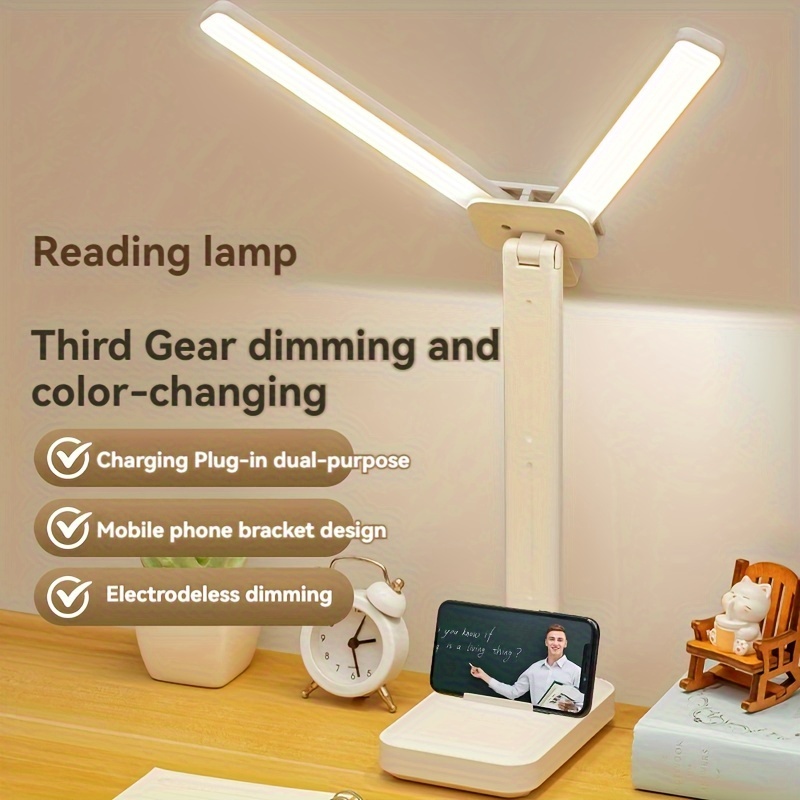 

Lampe de Bureau à Double Tête avec Atténuation, Pliable, Rechargeable et Branchable, Veilleuse LED pour Étudiants et Dortoirs d'Enfants, Lampe de Chevet pour Étude et Lecture