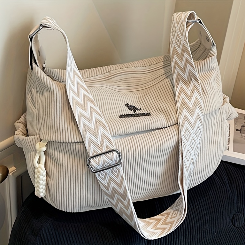 Mini Women's Fashion Corduroy Multi-compartment Multi-zip Shoulder Bag With Adjustable Strap, Perfect For Daily Use, Shopping, And , Spacious Handbag, Gift For