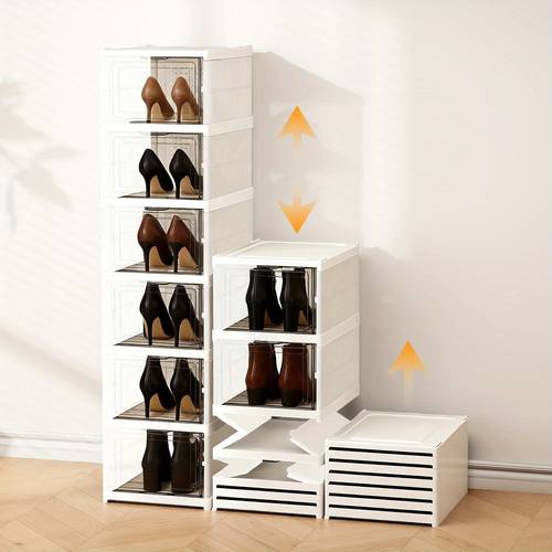 6 tier transparent storage box no assembly folding shoe rack freestanding design for sneakers boots ajs other footwear space saving closet organization solution