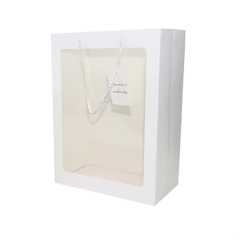 TEMU 6pcs Set Of White Transparent Window Tote Gift Bags, Ins-style Floral Display Bags, Suitable For Wedding And Birthday Party Favors, Valentine's