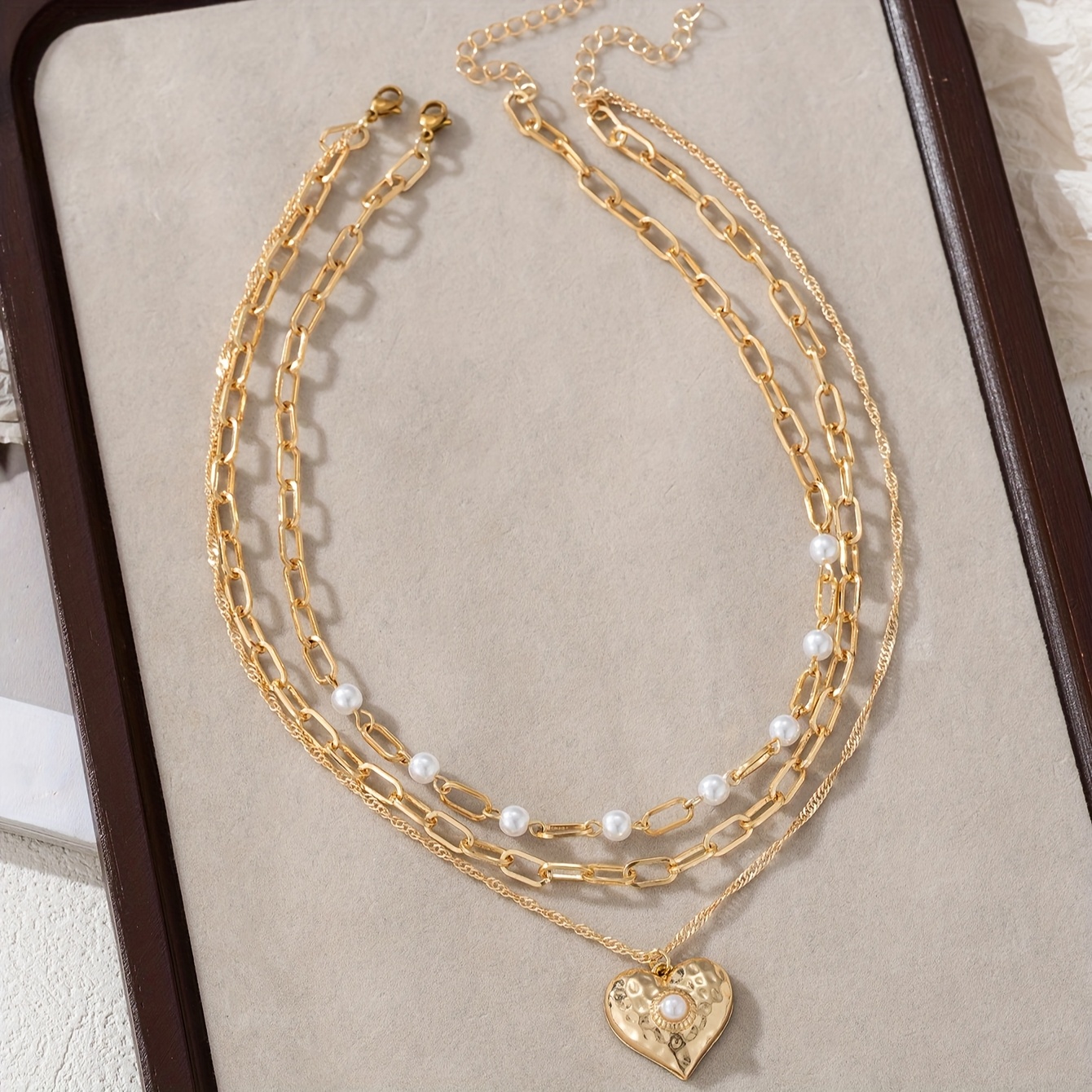 TEMU 2 piezas de collares de moda, elegante collar de mujer con colgante de amor, de perlas, collar de capas múltiples, accesorios de joyería para