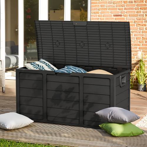 75 gallon waterproof resin deck storage box with handles gray rectangular outdoor organizer for home kitchen patio garden trunks