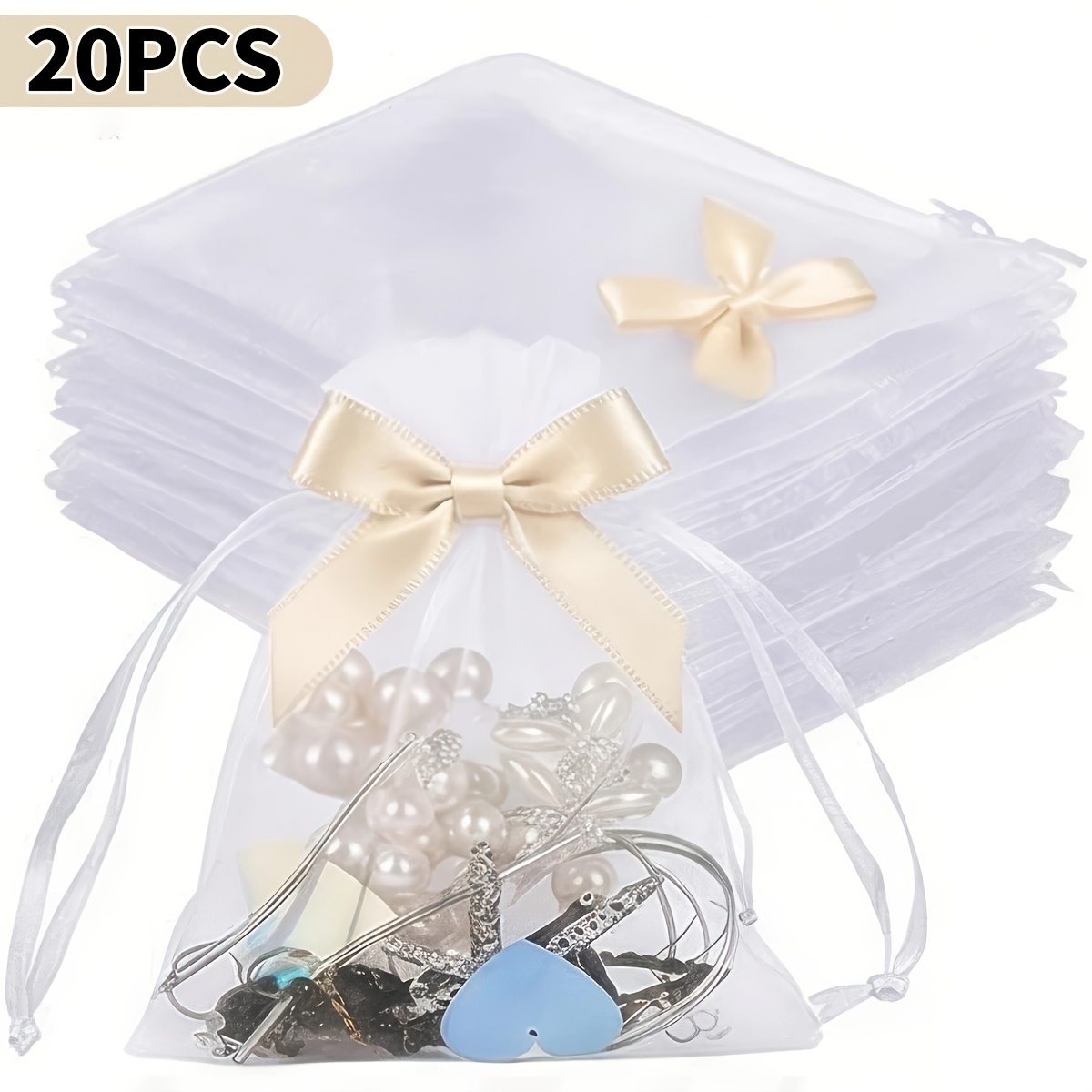 Image of Gift For Her/him 20pcs 4"x6" (10cm X 15cm) Large Size White Organza Bags | Bowknot Gift Bags For Party Favors