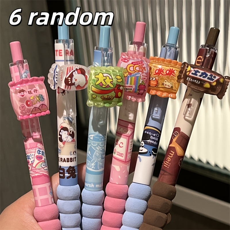 TEMU 6pcs Random Vintage Snack Gift Set Style Click Pens - Style Quick-drying Ink, Three-dimensional , White Rabbit, And -shaped Clip, Vintage Snack