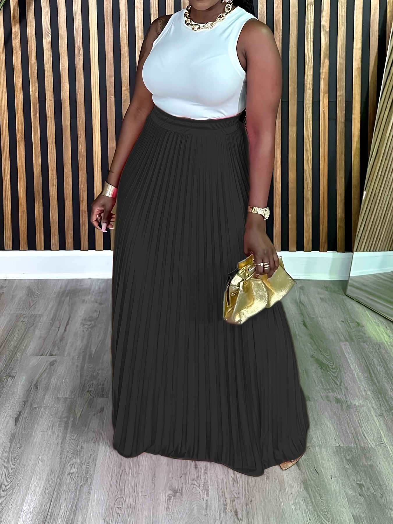 Plus Size Long Black Skirt Size 14 Plus Size Solid Color Pleated