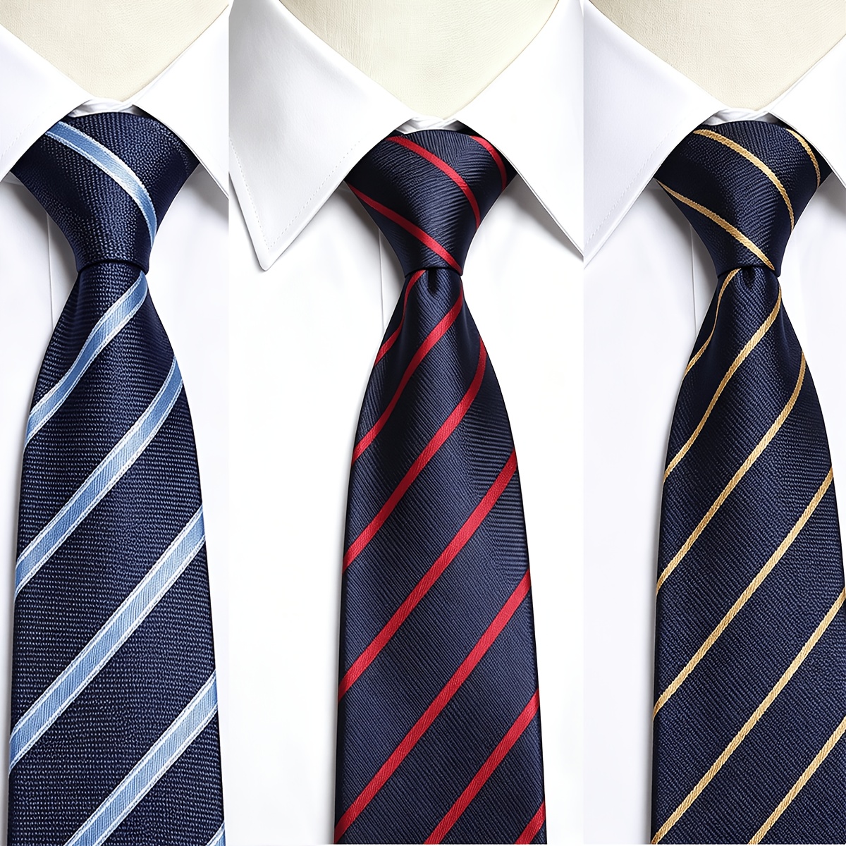 TEMU 3pcs Navy Base Contrast Checkered Neckties, Tie-less Retractable Lanyards For Men's Business Wedding All-match Striped Neckties
