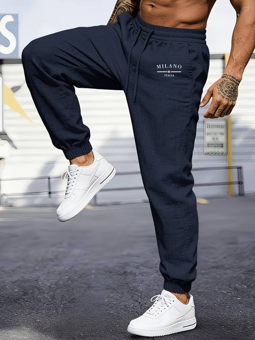 mai obm mens casual sports linen joggers pants jogging pants logo print with print logo woven linen solid color trousers joggers casual light business trousers breathable beach pants with drawstring and