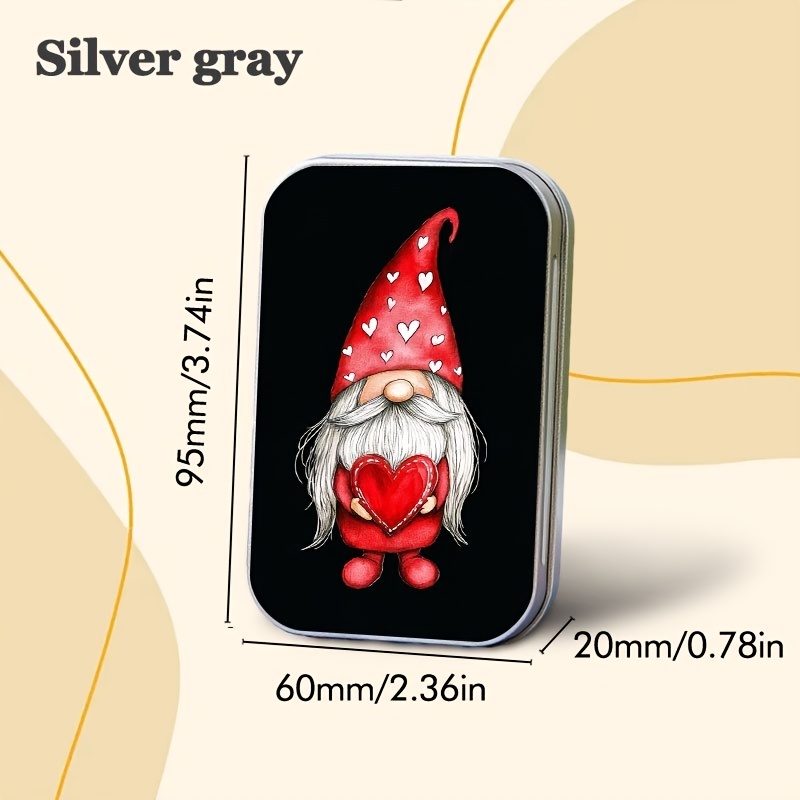 Red Gnome with Heart Doll Metal Storage Box, Multipurpose