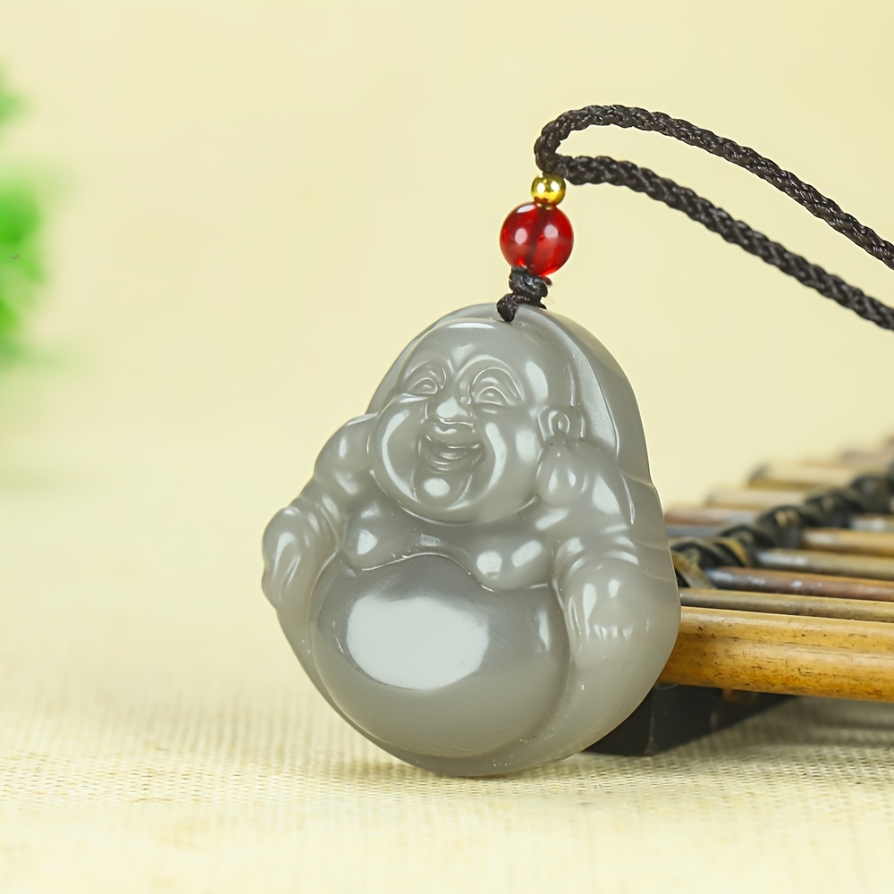 Elegant Natural Stone Character Pendant, Smoky Grey Large Belly Necklace