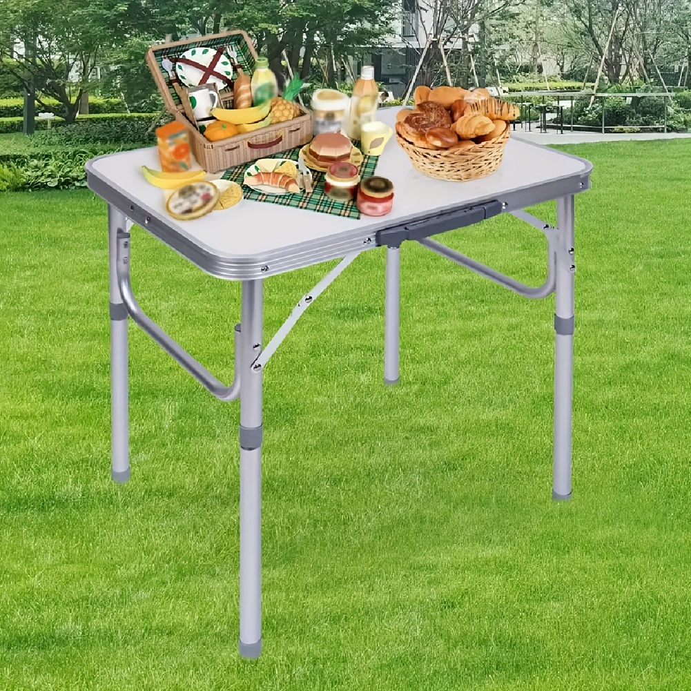 

1pc Table de Camping Pliable Portable, Construction en Aluminium et Bois, pour - en , Barbecues et Rassemblements de Jardin, 23.6" x 17.7", Blanche