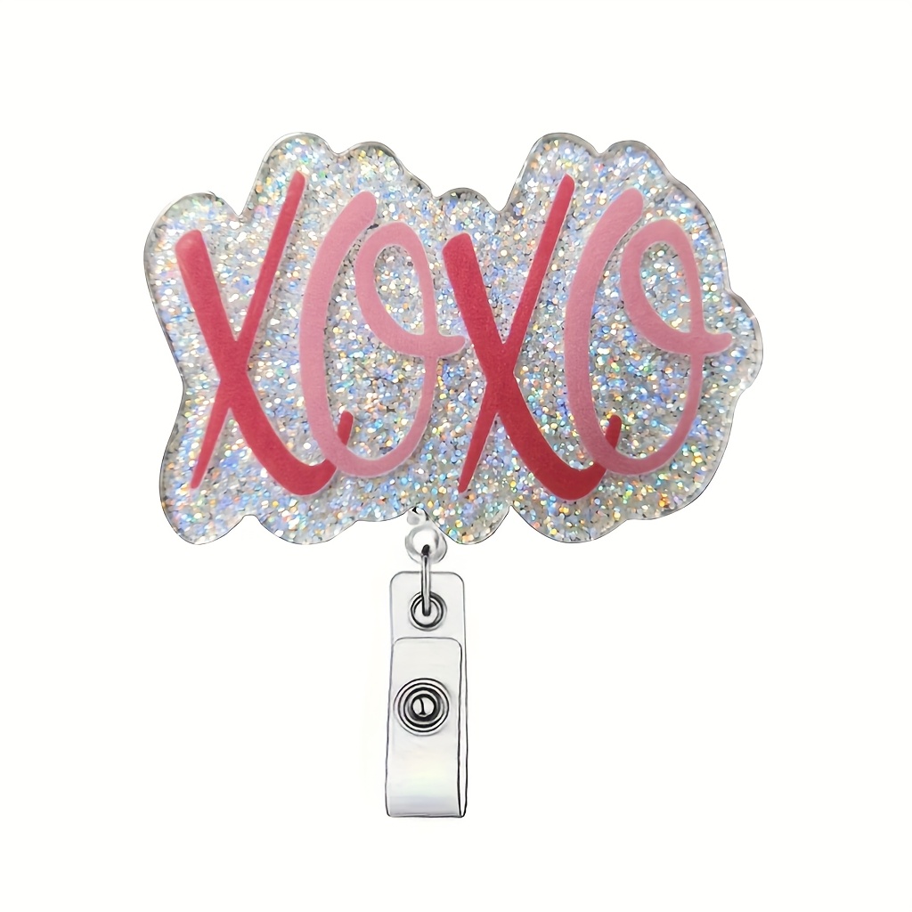 

Glitter Retractable Badge Reel, Acrylic Name Badge Holder For Nurses, Office Staff, - English Language, Material