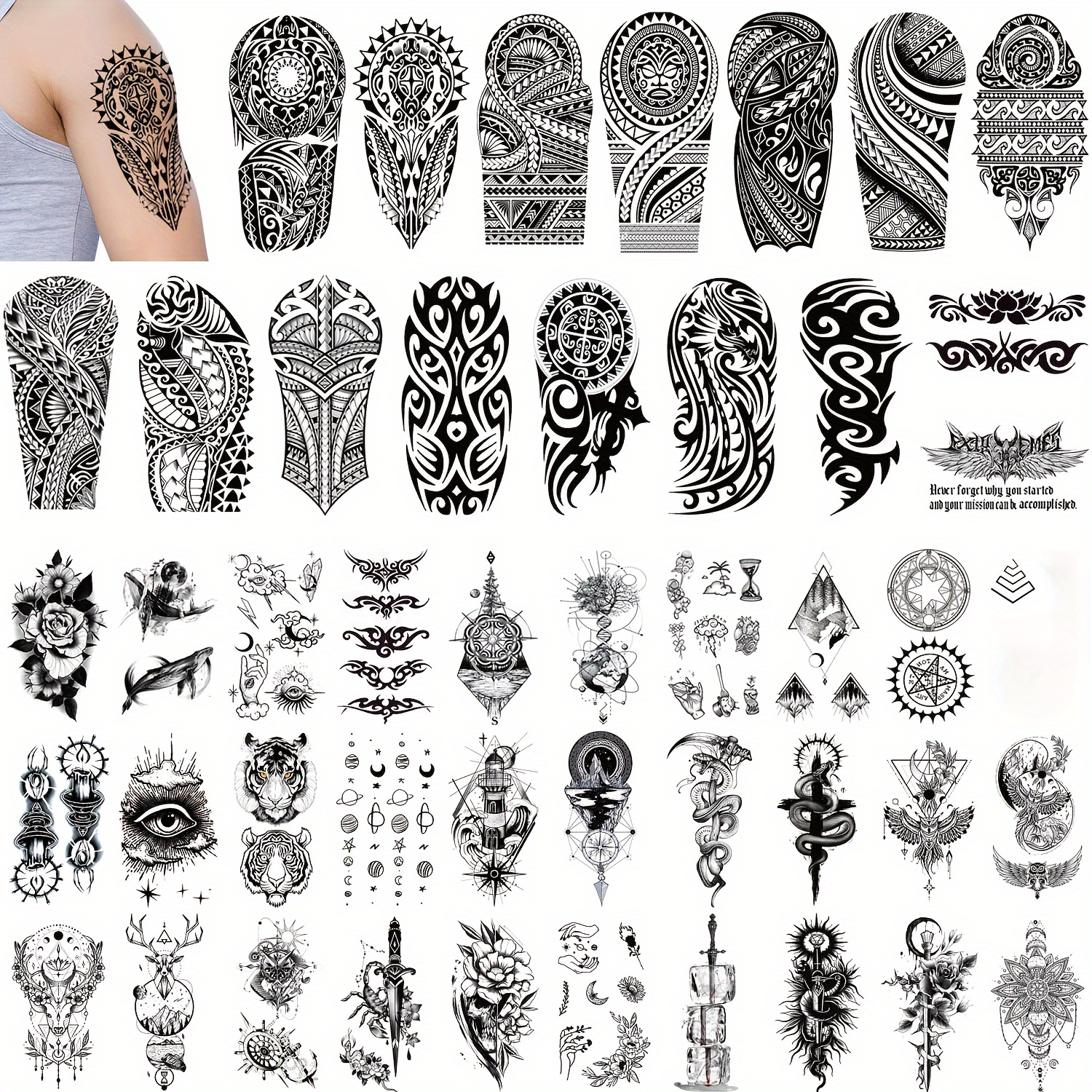 

Glaryyears Maori Temporary Tattoo For Men Adults, 46-pack Large Small Size Realistic Tattoos, Totem Tribal Turtle Manta Fake Tattoo Stickers, Long- Body Half Arm Tattoos For Halloween-valentine's Lay