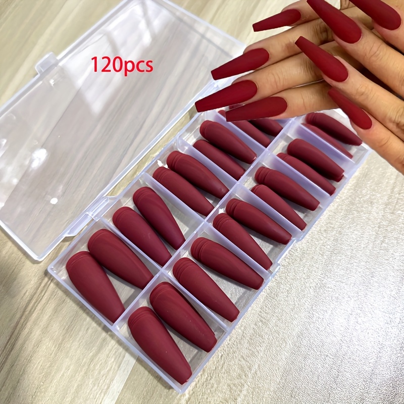 120pcs/storage Box - Ultra Long Dance Nails, Red , Full Coverage Strong False Nails, Suitable For Women's Business And Party
