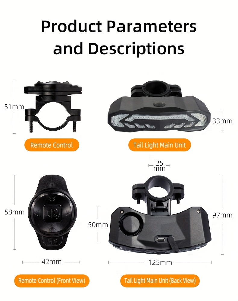 Vijf-in-één Intelligente Fiets Anti-diefstal Apparaat | Anti-diefstal Alarm (113dB), Stuur-/Rem Signaal, Zes Maanden Batterijduur, USB Opladen, Oplaadbare Lithium Batterij - Ultieme Rijveiligheids Garantie