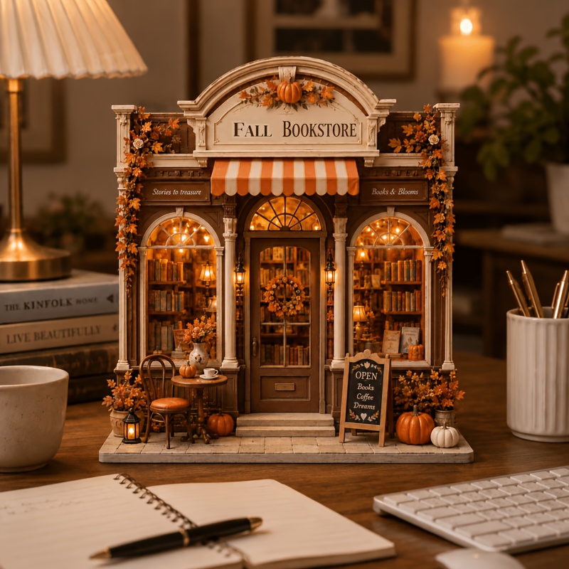 TEMU 3d Book Corner Decoration, Bookstore Wooden Ornaments, Book Lover Gifts, Mini Bookstore Bookshelf Decorations, Cozy Reading Nook Decor