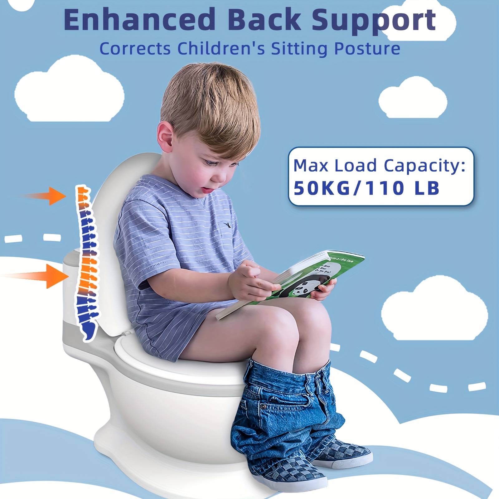 Veliki WC za djecu s dječjim WC sjedalom i poklopcem - Realistični WC za dječake i djevojčice, mekani i izdržljivi plastični WC za samostalno učenje korištenja WC-a, roza/za dječake i djevojčice 3+ godine