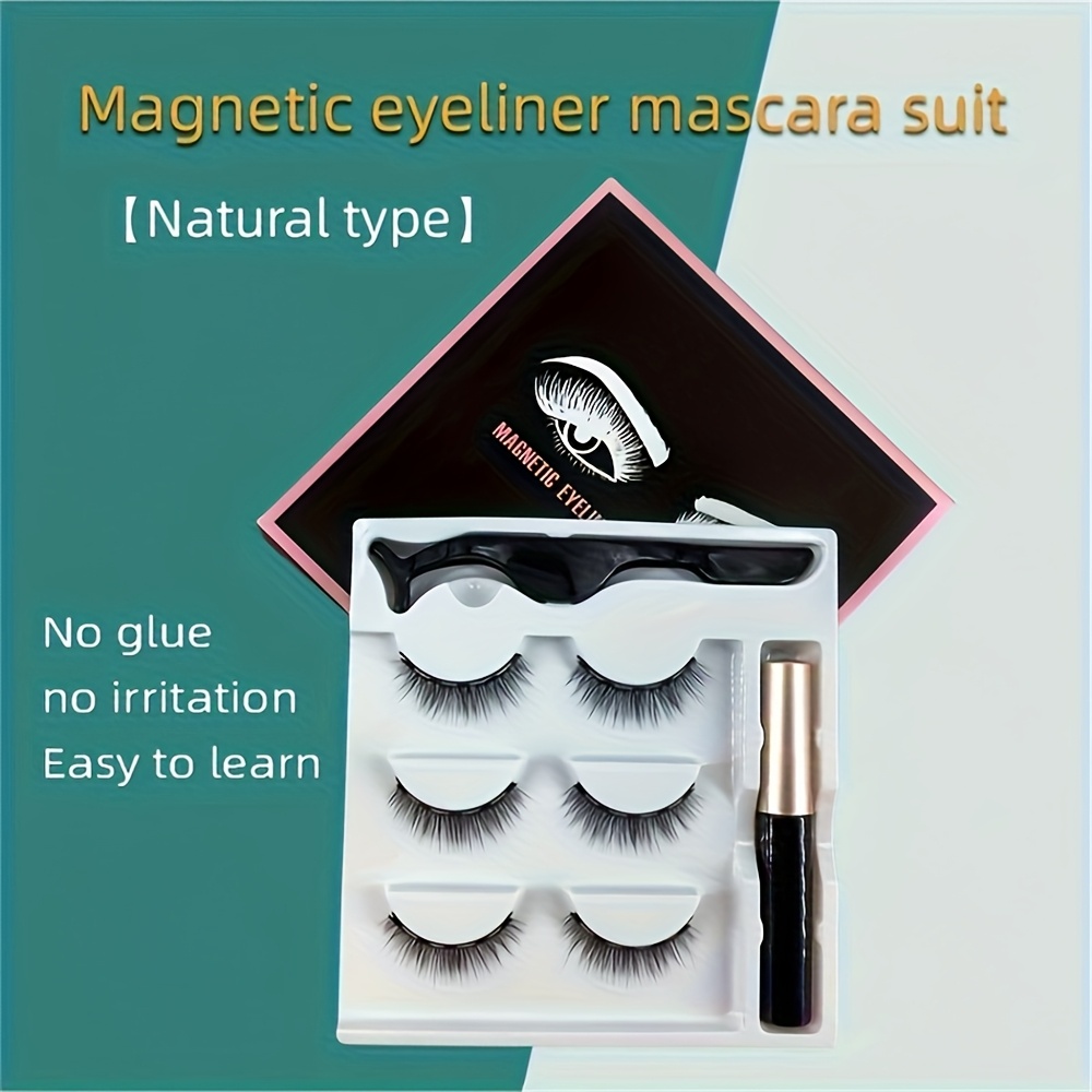 3 pairs magnetic eyelashes false lashes repeated use eyelashes waterproof liquid eyeliner with tweezer makeup sets hotting Product details 6