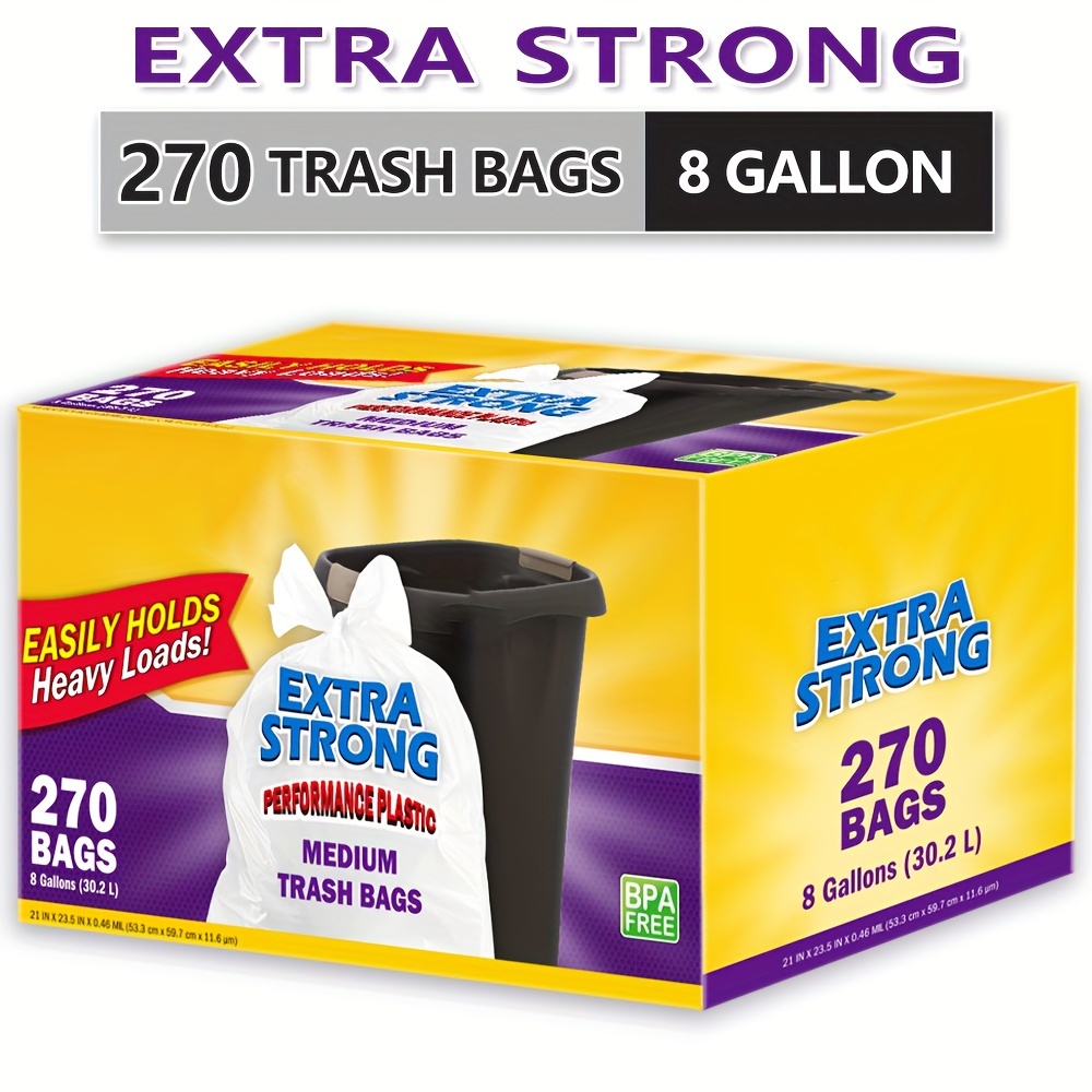 

Box Of 270 Bags 8 Gallon Plastic Disposable Garbage Bags-super Strong, Leak-resistant, Odor-proof For Bedroom, Kitchen, Living Room, Outdoor, And Toilet Use - And Sanitary Waste Solution