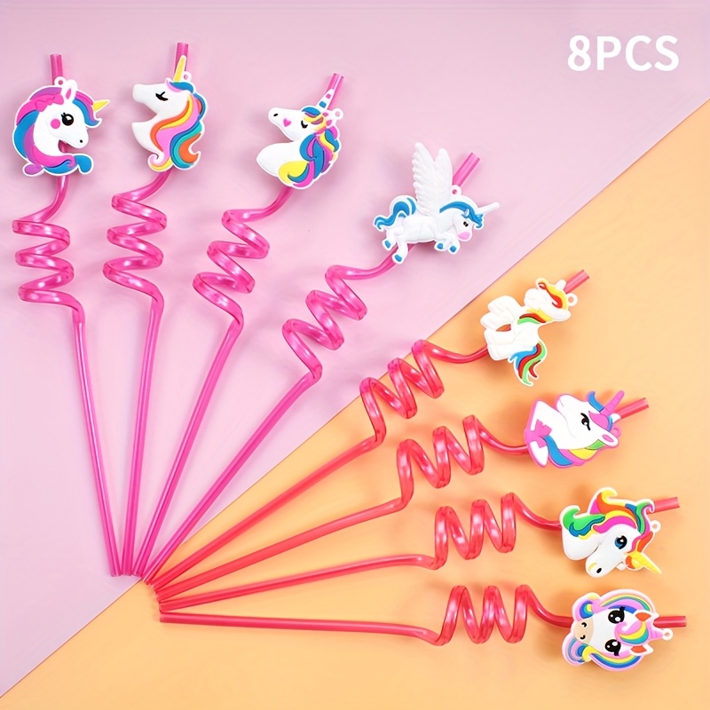 TEMU 8pcs Unicorn Themed Party Straws Reusable Drinking Straws Food-safe High Quality Pet Material For Cocktails, , Juices, Birthday Party Supplies,