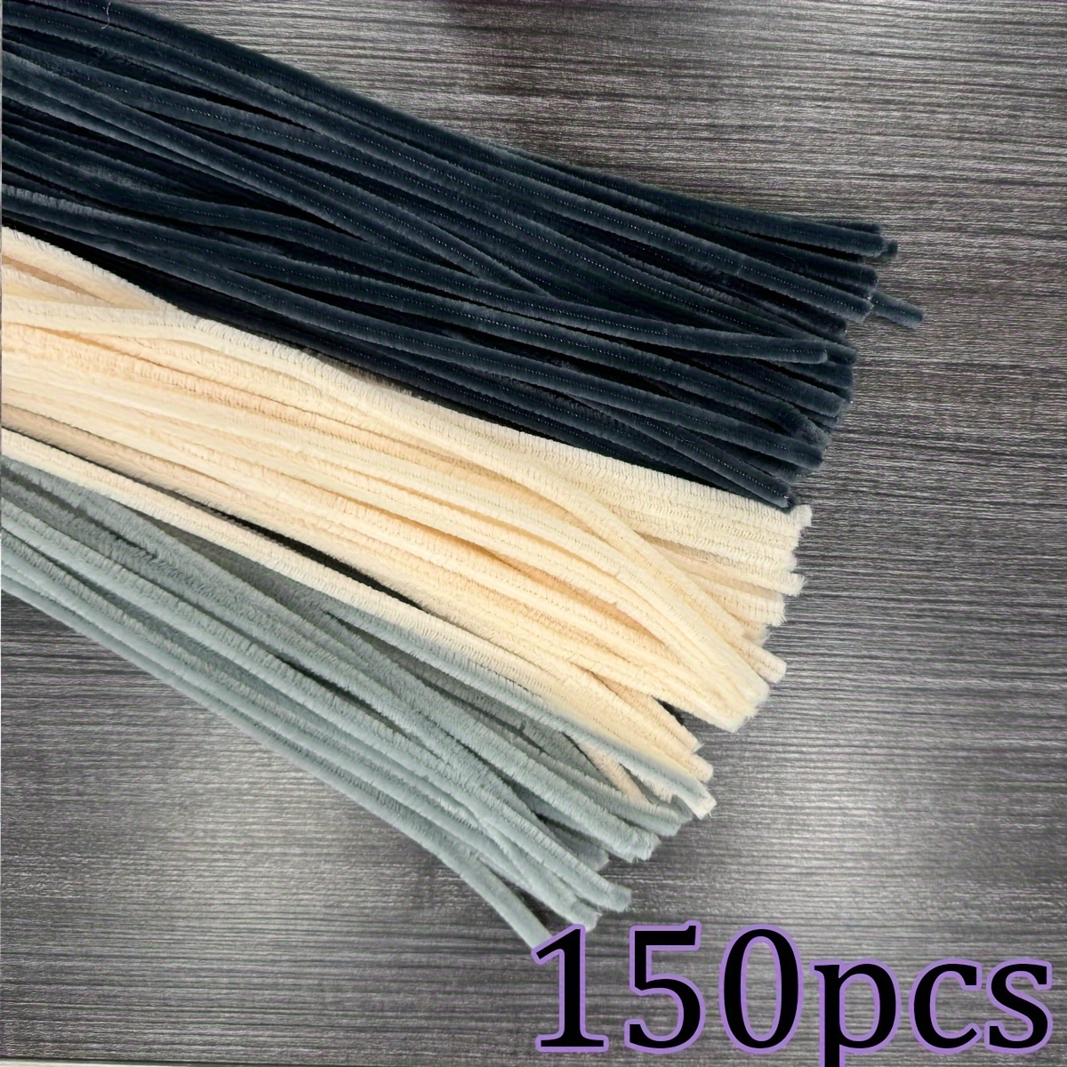 Image of 150pcs Pipe Cleaners Craft Chenille Stem, 50 Light Grey 50 Dark Grey And 50 Beige Pipe Cleaner Bulk, High Quality Dense Fluff Art Chenille Stems Pipe Cleaners, Arts Crafts Project, Festival Gifts