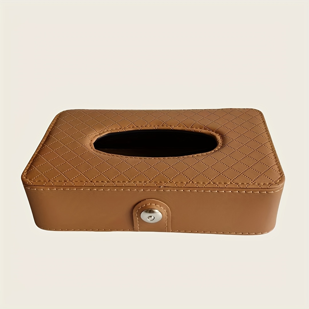 1pc car strap style checkered tissue box strap design pu leather     view car interior storage decoration multifunctional seat tissue box suitable for all cars Product details 3