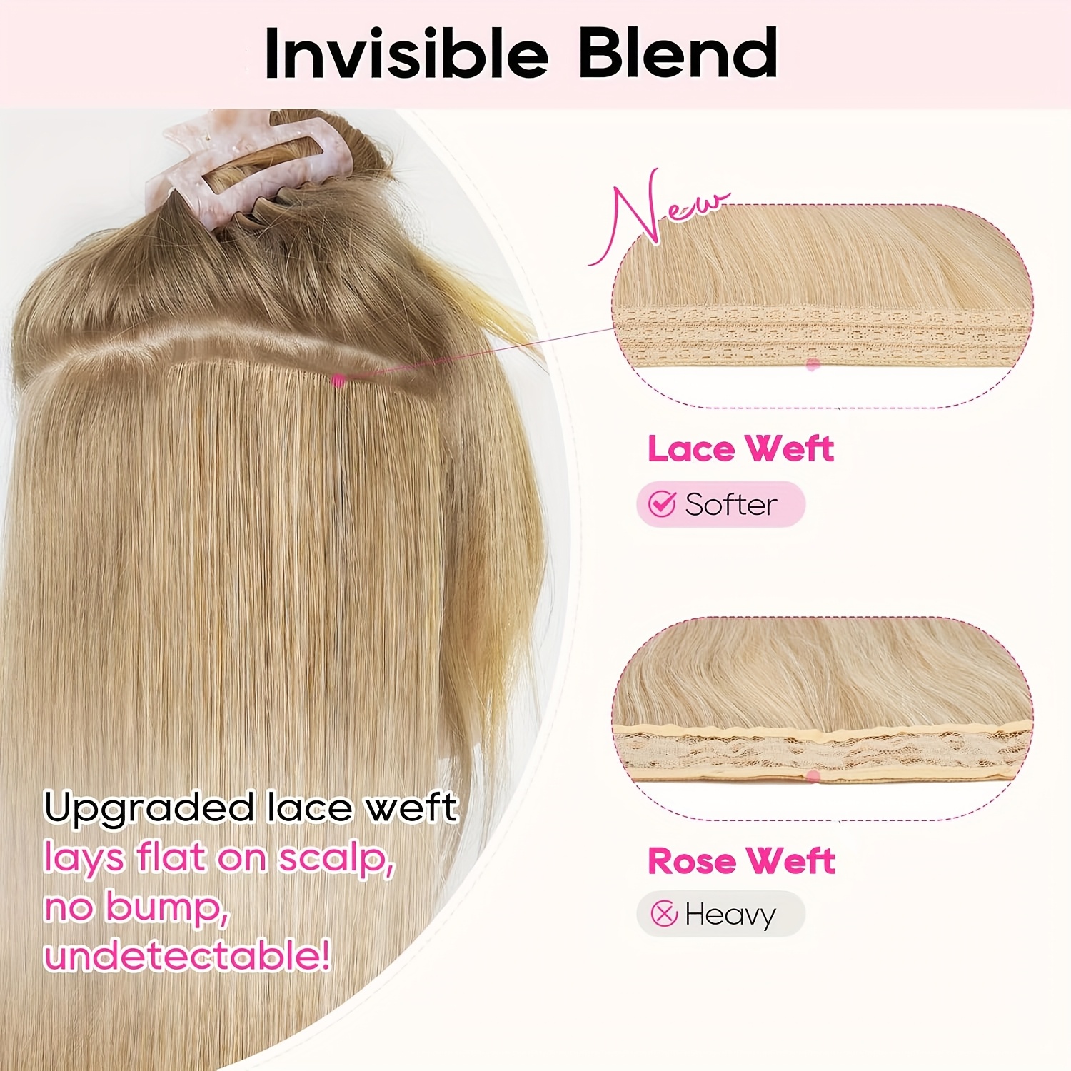 4pcs   clip in short beach wavy hair extensions invisible lace weft   hairpieces for women 14 heat resistant synthetic hair   style for everyday special occasions versatile hairpiece soft texture hairpiece details 1
