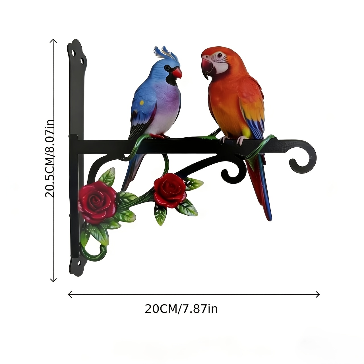 E-shop Wandhaken aus Metall mit Papageien- und Blumendesign für den Außenbereich, leuchtend bunt, rostfrei und sonnenschutz, Kränzhaken aus Eisen ist