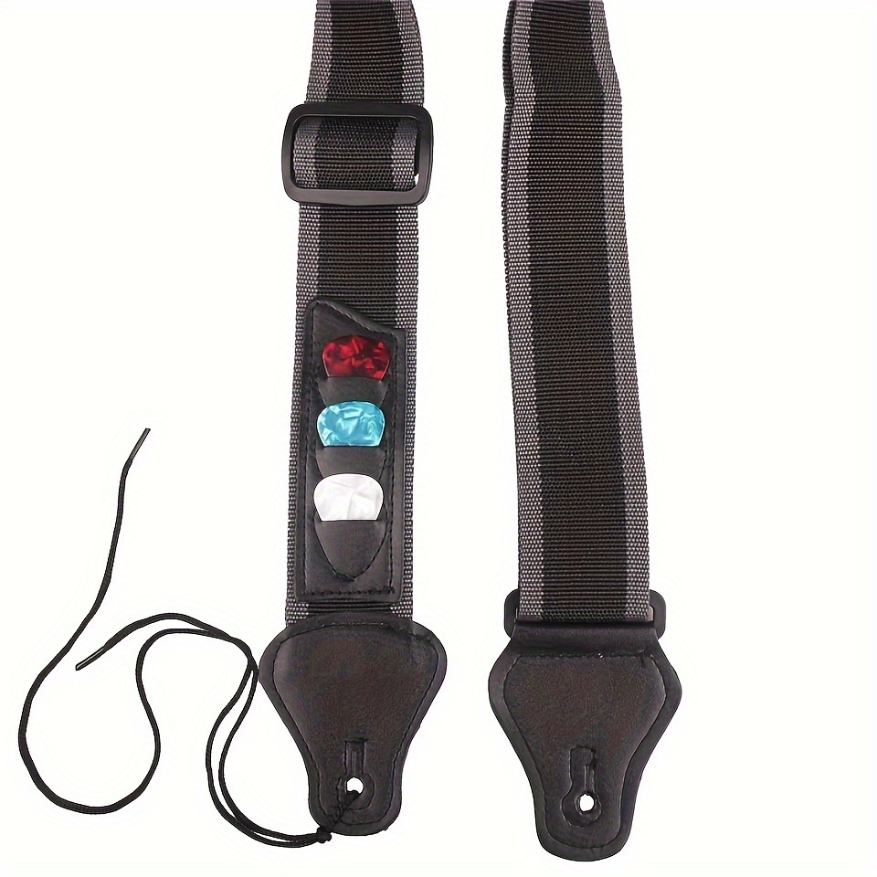 Multi-Use, Comfort-Fit Adjustable Guitar Strap - Woven Nylon, Black, with Paddle Holder for Enhanced Playing Experience