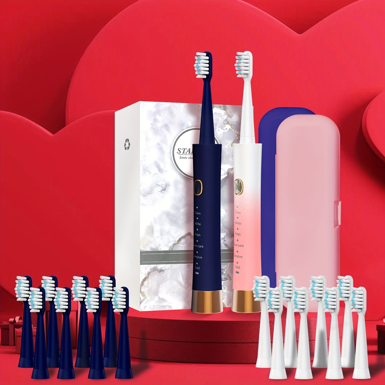 

2pcs Adult Electric Toothbrush With 16 Brush Heads,, Long And Fast Charging, 6 Cleaning , Travel Electric Toothbrush, Valentine's Day Gift