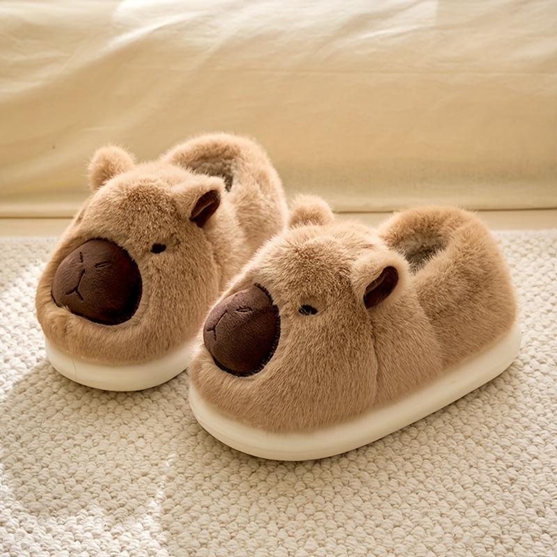Pantofole capibara in peluche Pantofole con punta chiusa Comode pantofole soffici per coppia Pantofole con animali pelosi per l'autunno inverno