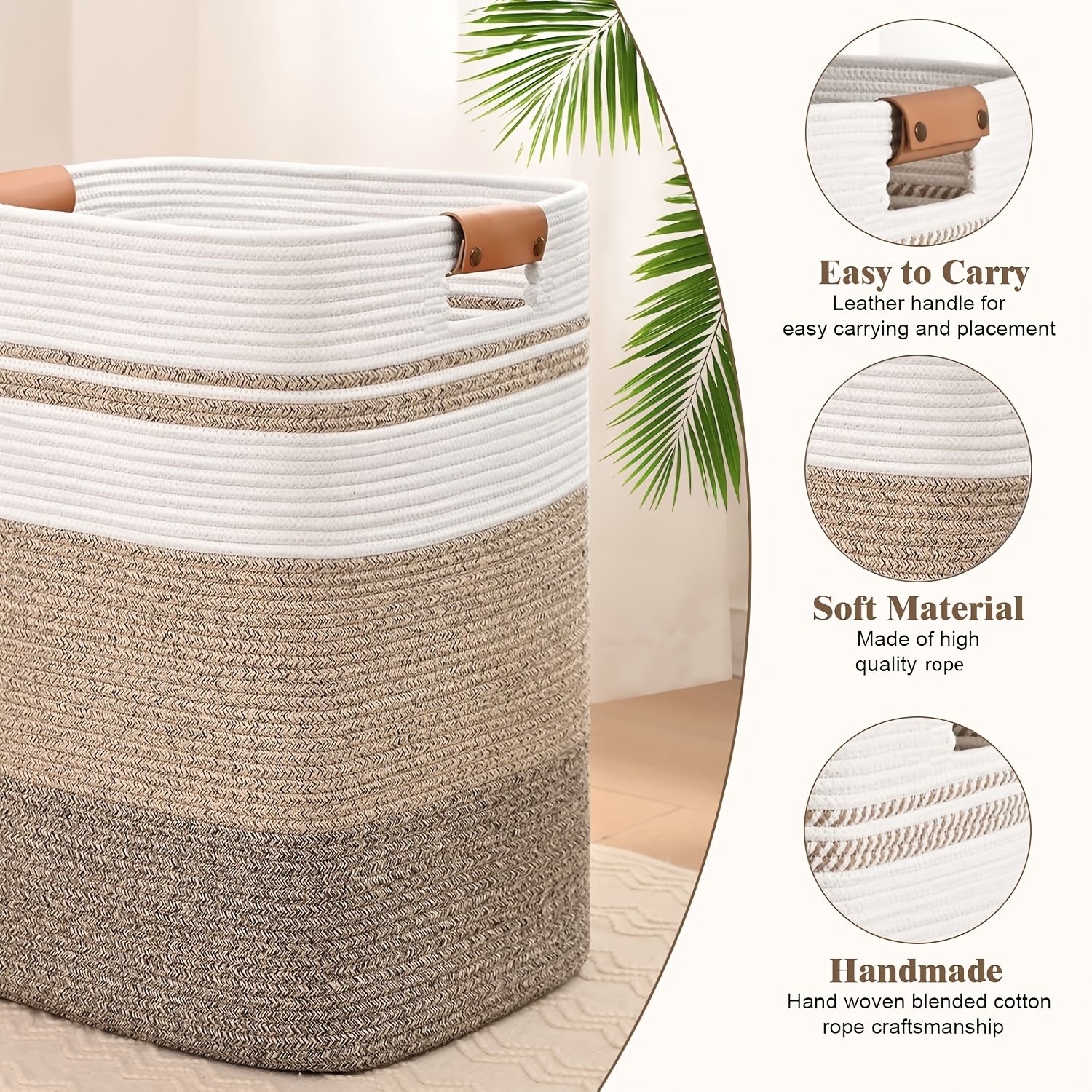 Rectangle Laundry Basket, Large Laundry Hamper with Handles, Blanket Basket for Living Room, Woven Decorative Storage Basket for Clothes, Gradient Yellow, Shelf Baskets