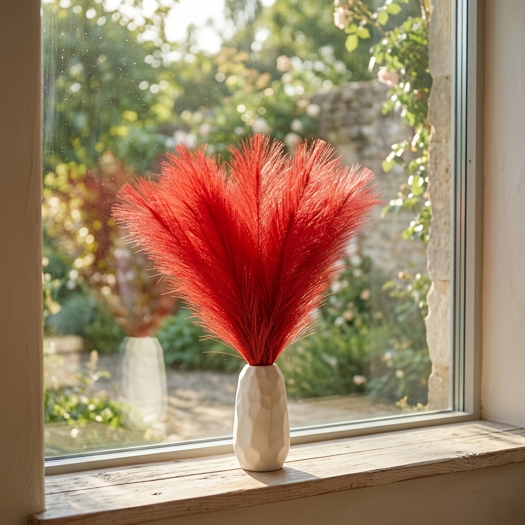 TEMU 40pcs Of Red Pampas Grass, 55cm Tall, Suitable For Mother's Day, Valentine's Day, Home Decoration, Weddings, And Thanksgiving Decor