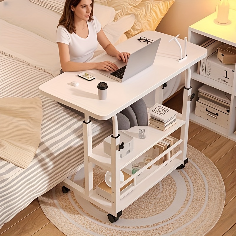 item picture portable rolling standing desk with adjustable height three layer design with storage shelves ideal for small spaces fits study bedroom living room home office standing desk gaming desk
