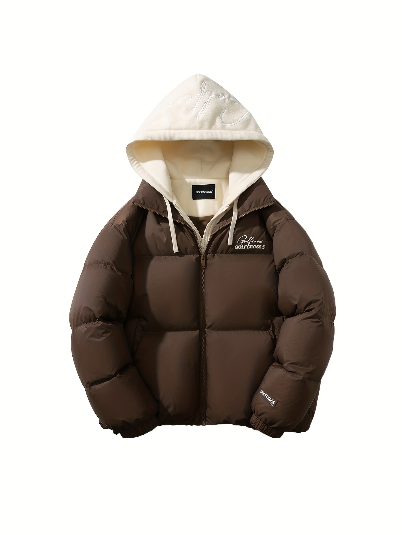 1pc   캐주얼 남성용 다운 자켓, 90% 백색 오리털填充, 나일론 직물, 긴 소매, 후드, 지퍼, 포켓, 단색, 두꺼운 따뜻한 겨울 코트, 일상 및 여가용