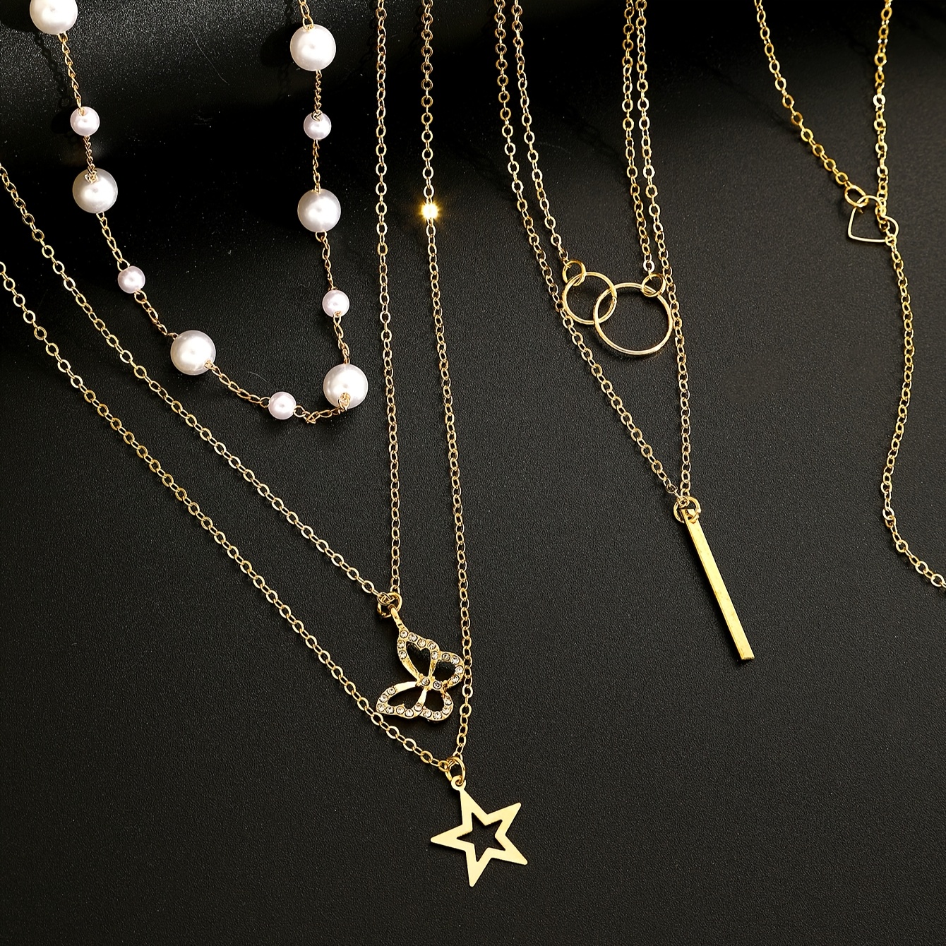 11pcs Fashion Elegant Bohemian Style Imitation Rhinestone Love Butterfly Star Moon Pendant Necklaces Women's Multi-layer Clavicle Chain, Ideal for Holiday Party, Dating, Daily Matching, Christmas, Valentine's Day, New Year, Mother's Day Gifts