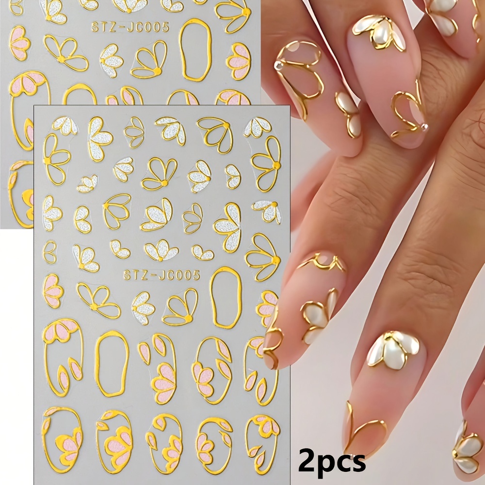 2pcs Self-adhesive Nail Stickers - Glossy Wedding & Spring Summer Nail Art With Realistic Petal & Designs, Nail Decorations Suitable For Weddings, Parties