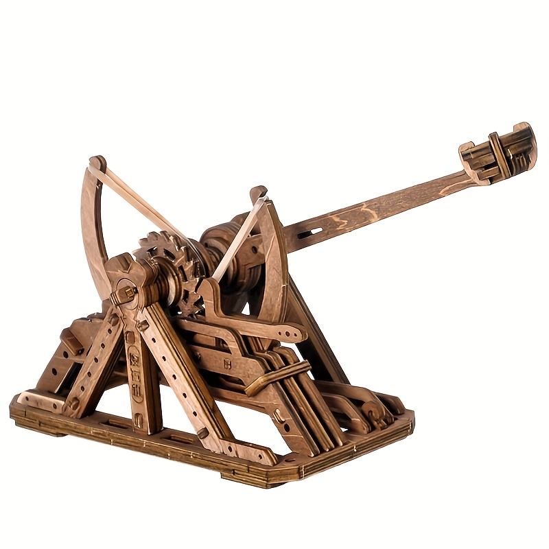 Image of Mini With Wheels, A Wooden Puzzle Of A Siege Weapon Not Battery-operated, Featuring A Durable Wooden Structure, Perfect For Desktop Decoration