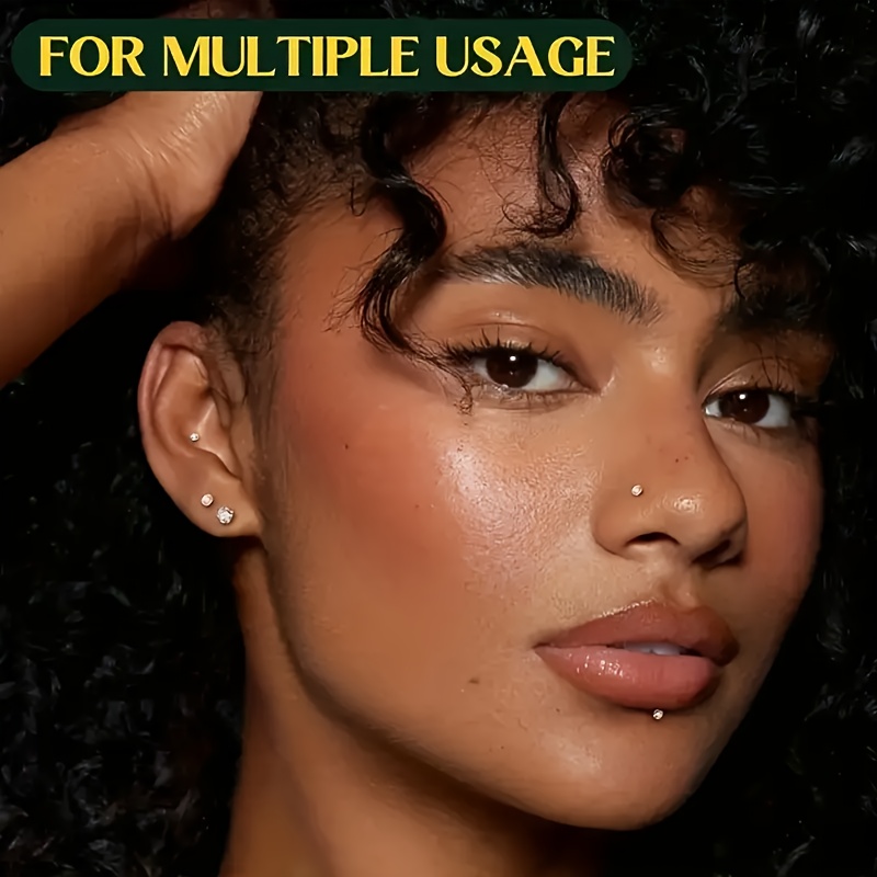 6pcs Flat Back Stainless Steel Stud Earrings Set, Hypoallergenic