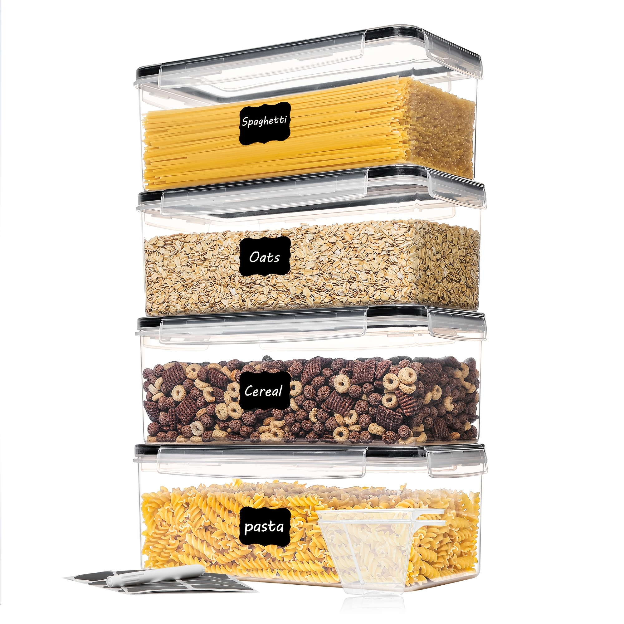 TEMU 4pcs 3.2l Airtight Food Storage Containers With Lids, Food And Dish Transport Bus Tubs, Plastic Pasta Jars For Pasta Storage, Airtight Kitchen