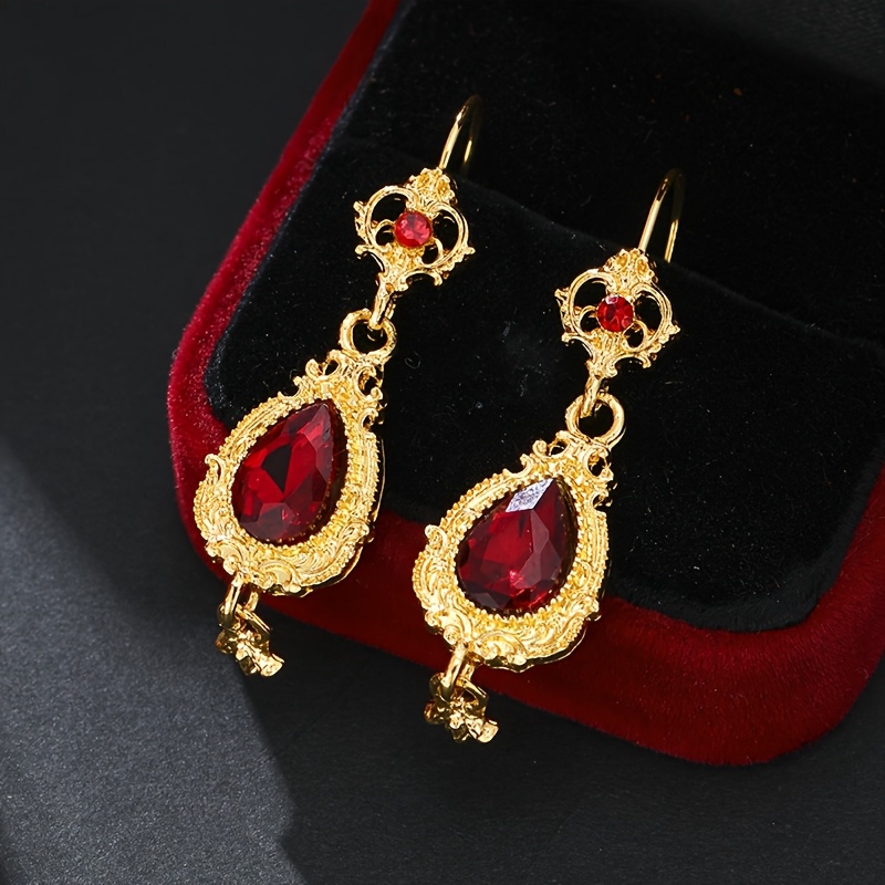 TEMU Une paire de boucles d'oreilles vintage de style bohème de sculptées, serties de synthétique rouge, adaptées pour les dîners, ou les occasions à