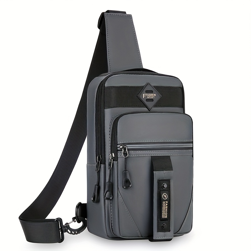 TEMU Shilan Men's Outdoor Chest Bag - Stylish Nylon Crossbody, Casual Multi-functional Sports Sling With Adjustable Strap (100-1.0cm), Zip Closure,