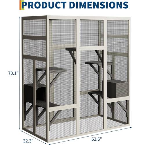 177.8 cm Gran Exterior para Gatos con Perchas y Condominios, Patio de Madera para Gatos con Techo, para con 5 Plataformas y 2 Cajas de , Techo de PC Resistente a los Rayos UV